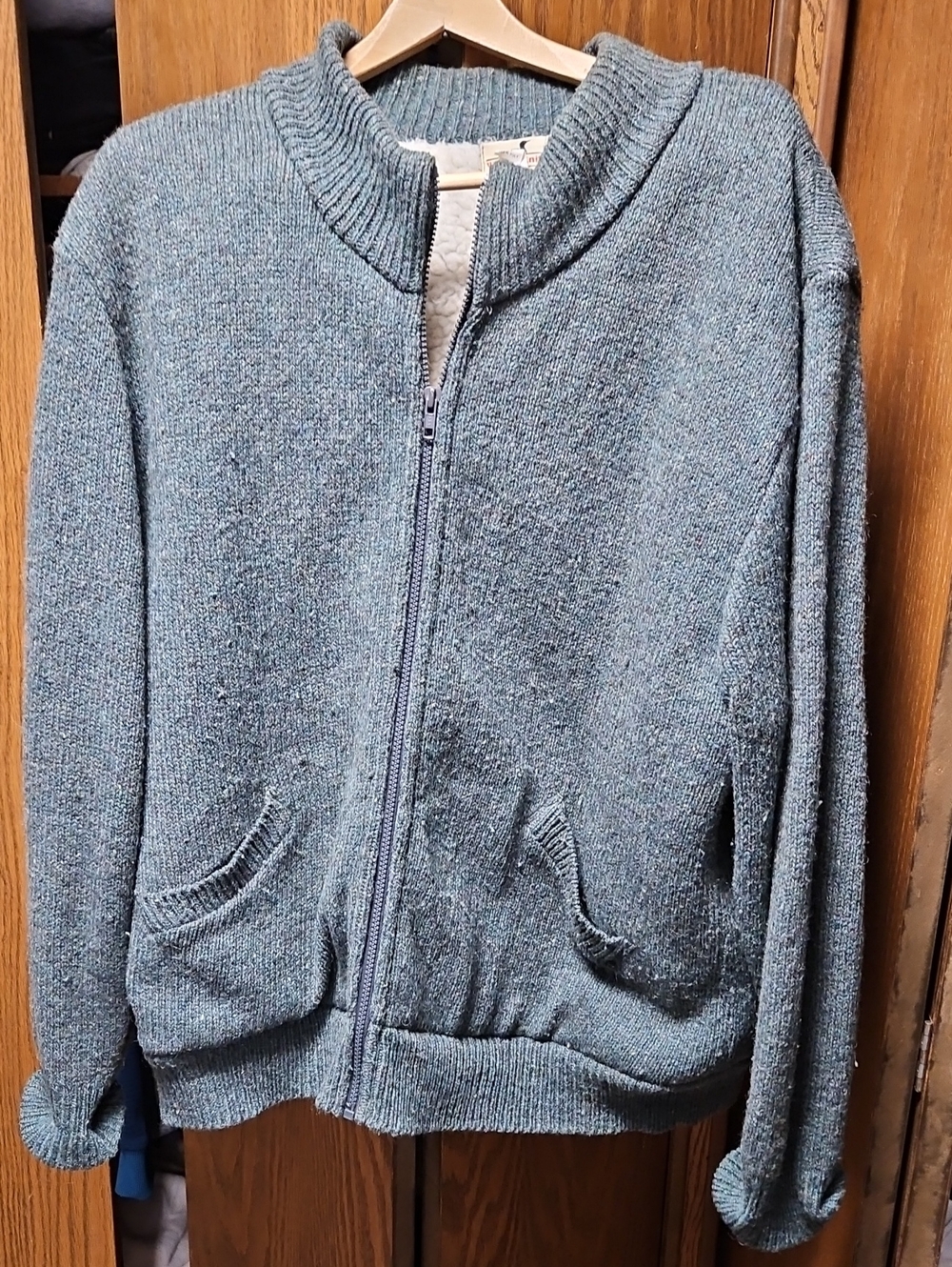Men's Full-Zip Shawl Collar Shwrpa Lined Wool Sweater Jacket in Heathered Green